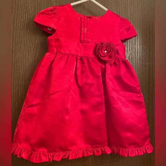 CHAPS Special Occasion RED Satin Look Ruffle Dress SZ-12 months - Picture 1 of 10